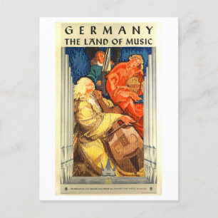Cartão Postal Poster de viagens "Land of Music" da Alemanha Vint