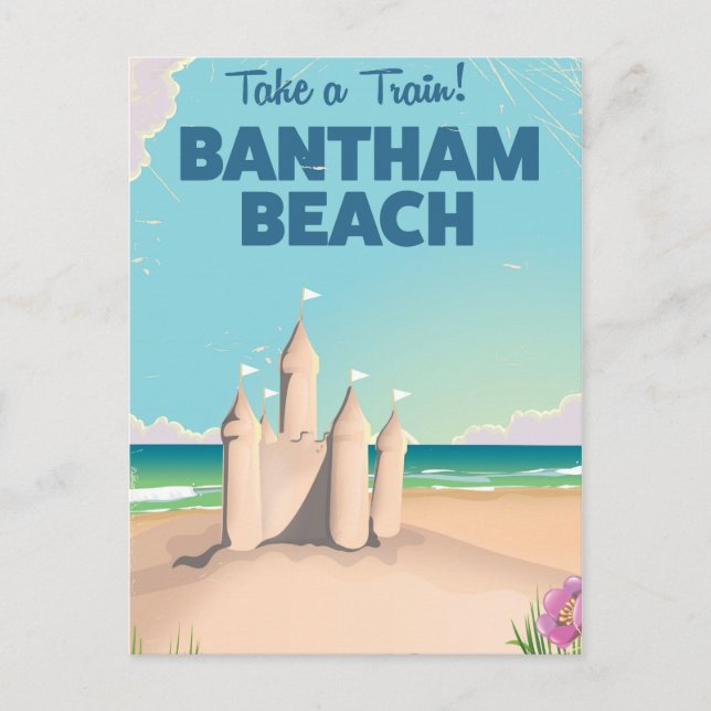 Cartão Postal Poster de viagens retrô de Bantham Beach Devon (Frente)