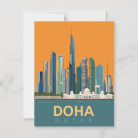 Poster de viagens Skyline do Qatar de Doha Vintage