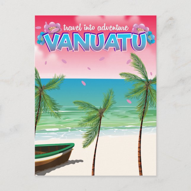 Cartão Postal Poster de viagens Vanuatu "viagem em aventura". (Frente)