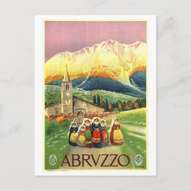 Cartão Postal Poster de viagens Vintage Abruzzo Itália (Frente)