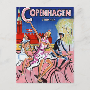Cartão Postal Poster de Viagens vintage de Copenhagen restaurado