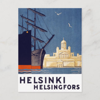 Cartão Postal Poster de Viagens vintage de Helsínquia restaurada