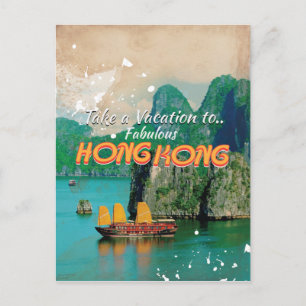 Cartão Postal Poster de Viagens vintage de Hong Kong