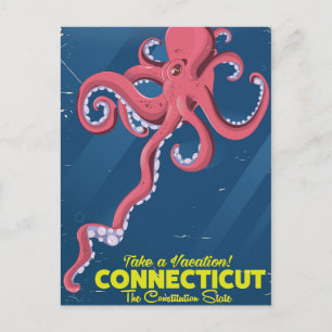Cartão Postal Poster de viagens vintage de Octopus de Connecticu