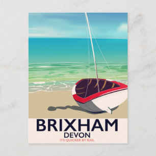 Cartão Postal Poster de viagens vintage Devon Beach Brixham
