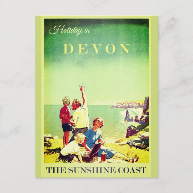 Cartão Postal Poster de viagens Vintage Devon England (Frente)