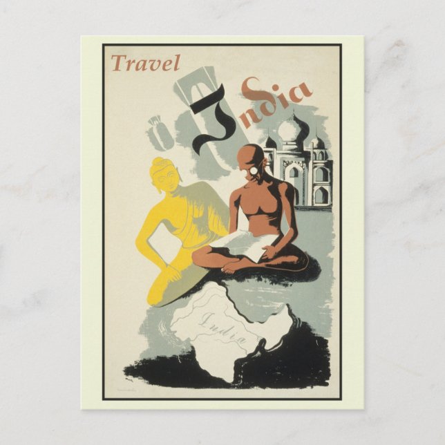 Cartão Postal Poster de viagens Vintage India (Frente)