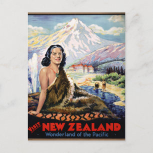 Cartão Postal Poster de Viagens vintage Nova Zelândia Restaurad