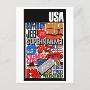 Cartão Postal Poster de viagens Vintage USA Key Words