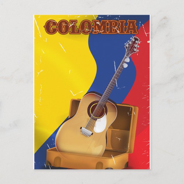 Cartão Postal Poster de violão de férias da Colômbia (Frente)