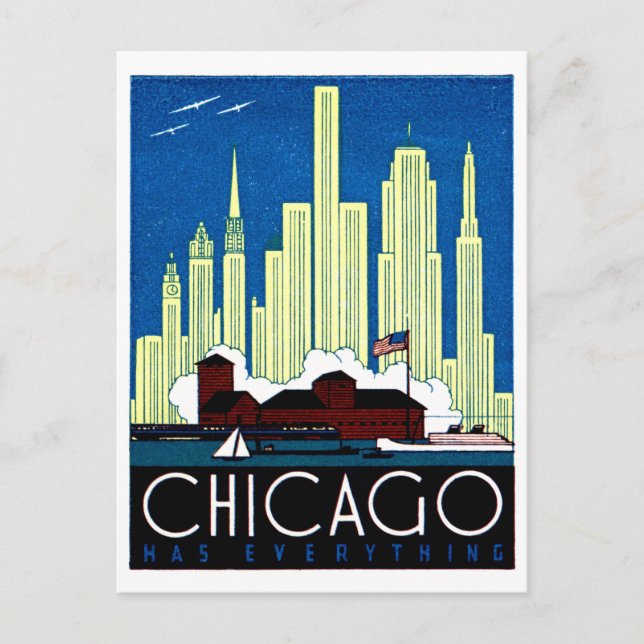 Cartão Postal poster de Visita de Chicago de 1930 (Frente)