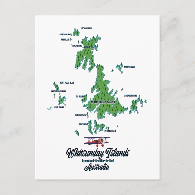 Cartão Postal Poster do mapa das Ilhas Whitsunday (Frente)