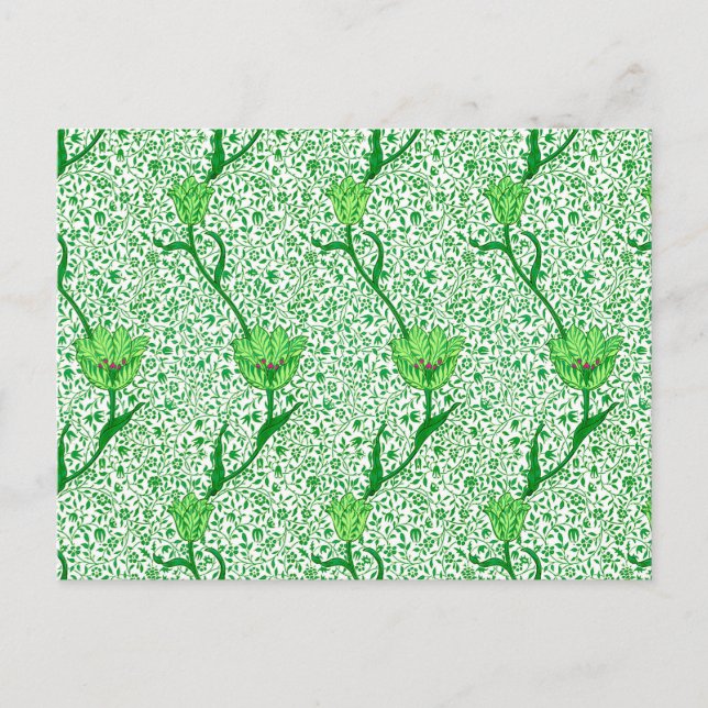 Cartão Postal Pôster do Tulipa Damask de William Morris, Verde E (Frente)