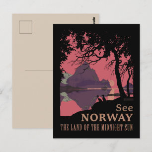 Cartão Postal Pôster Minimalista do Pôr do Sol na Noruega - Fior