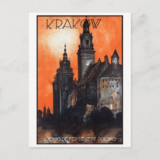 Cartão Postal Poster Polônia Krakow Viagens vintage restaurada (Frente)
