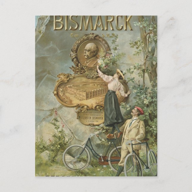 Cartão Postal Poster publicitando o Fahrrad Werke Bismarck (Frente)