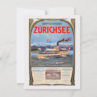 Cartão Postal Poster vintage Dampfschiffahrt Zürichsee 1900