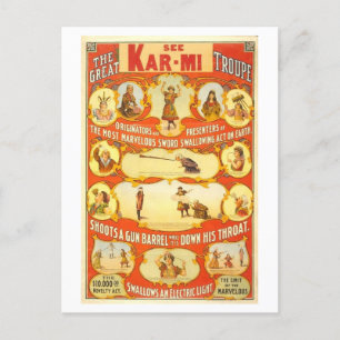 Cartão Postal Poster vintage de Kar-Mi Troupe Circus Acts