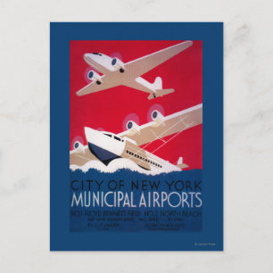 Cartão Postal poster vintage do Aeroporto Municipal de Nova Iorq