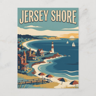 Cartão Postal Pôster Vintage do Farol de Jersey Shore Nova Jerse