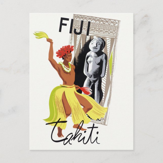 Cartão Postal Poster vintage do Taiti Fiji (Frente)