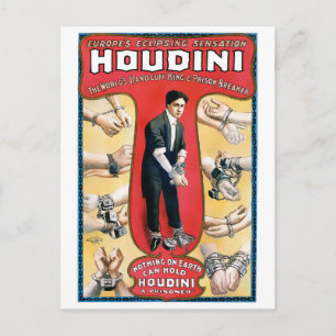 Cartão Postal Poster vintage Houdini Magalhista 1909 Restaurado