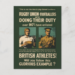 Cartão Postal poster vintage: Jogadores de Rugby exigem serviço