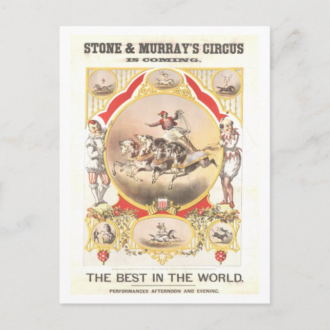 Cartão Postal Poster vintage para Stone & Murray Circus (Frente)