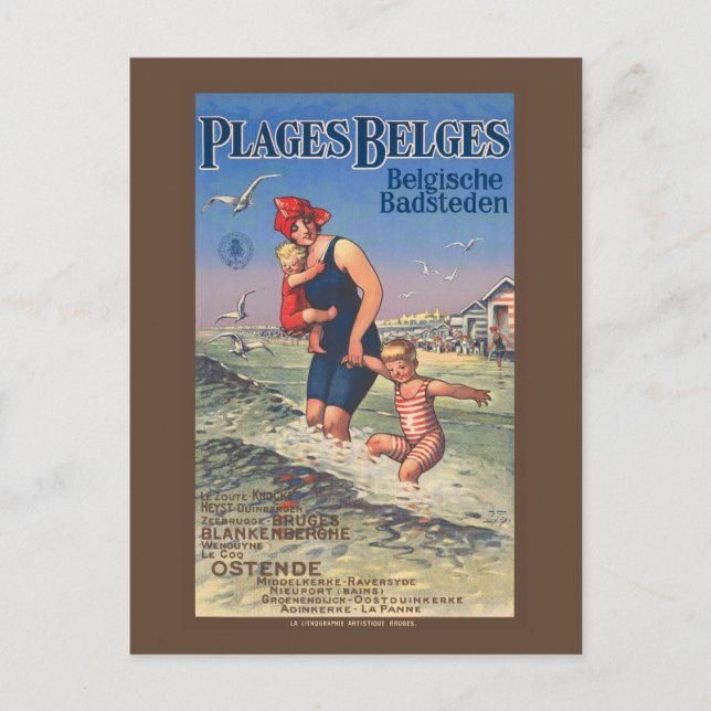 Cartão Postal Poster vintage Plages Belges 1920 (Frente)
