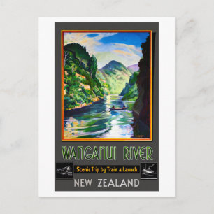 Cartão Postal Poster vintage Restaurado do Rio Wanganui, Nova Ze