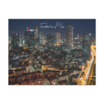 Postkarte, die Skyline Frankfurt bei Nacht
