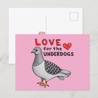 Cartão Postal Postkarte Slogan "Love For The Underdogs" Taube