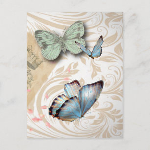 Cartão Postal postmark scripts borterfly Paris Effiel Tower