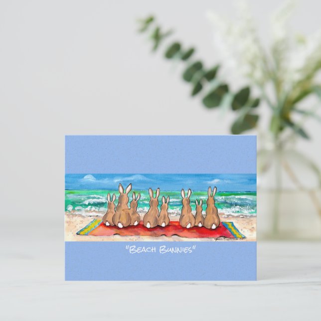 Cartão Postal Posto de Arte de Aquarela de Coelhos de Praia Féri (Em pé/Frente)