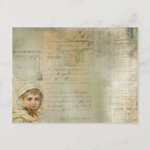Cartão Postal Posto Vintage e Colagem de Script Little Girl