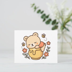 Cartão Postal Pote de Mel do Urso Adormecido Design Kawaii