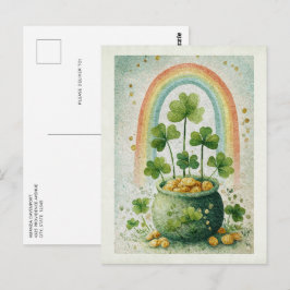 Cartão Postal Pote Vintage de Ouro e Arco-íris