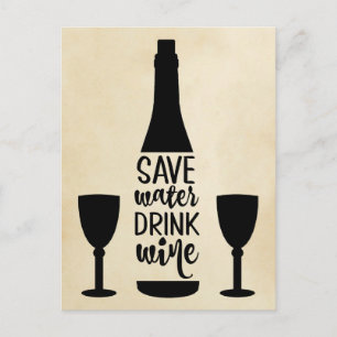 Cartão Postal Poupe Água Bebida Vinho Preto Garrafa Dois Óculos