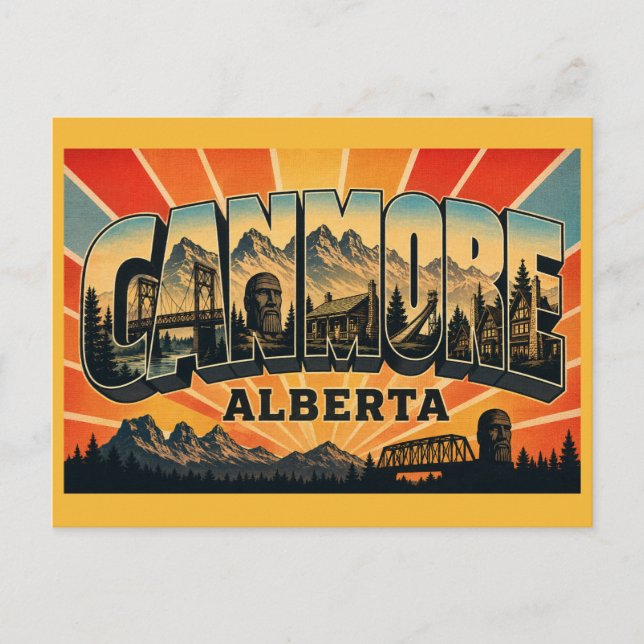 Cartão Postal Povoado Montanhoso de Canmore Alberta (Frente)