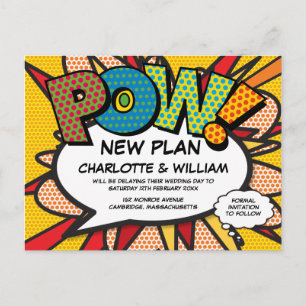Cartão Postal POW Mudança de Data Adiada Quadrinhos Pop Art