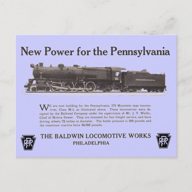 Cartão Postal Power For The Pennsylvania Railroad 1926 Postcards (Frente)