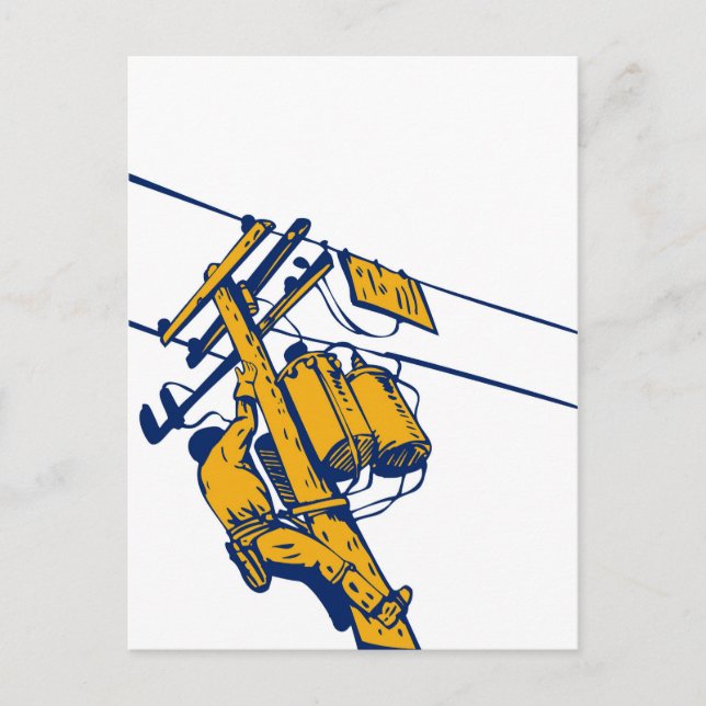 Cartão Postal Power Lineman Electronics Worker (Frente)