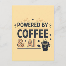 Cartão Postal Powered by Coffee & AI Retro Tech Vector