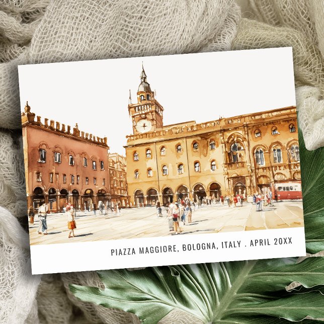 Cartão Postal Praça Bolonha Itália Aquarela Viagem Italiana (Criador carregado)