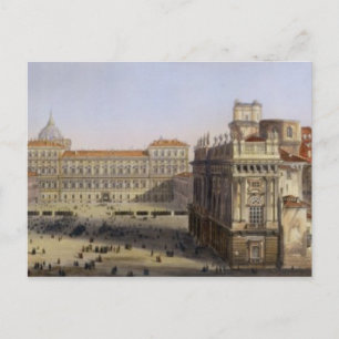 Cartão Postal Praça Castello, Turin, gravado por F. Citterio (c