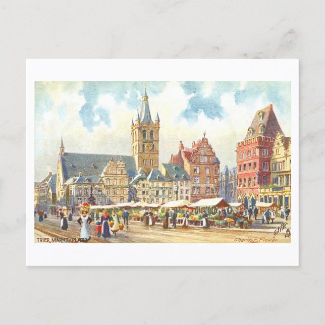 Cartão Postal Praça de Mercado de Trier Antiga (Frente)