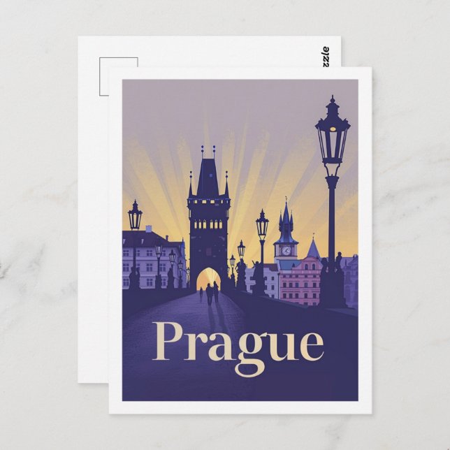 Cartão Postal Praça de viagem famosa vintage tcheca de Praga (Frente/Verso)