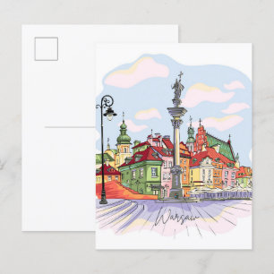Cartão Postal Praça do Castelo na Viagem da Ilustração Polônia d