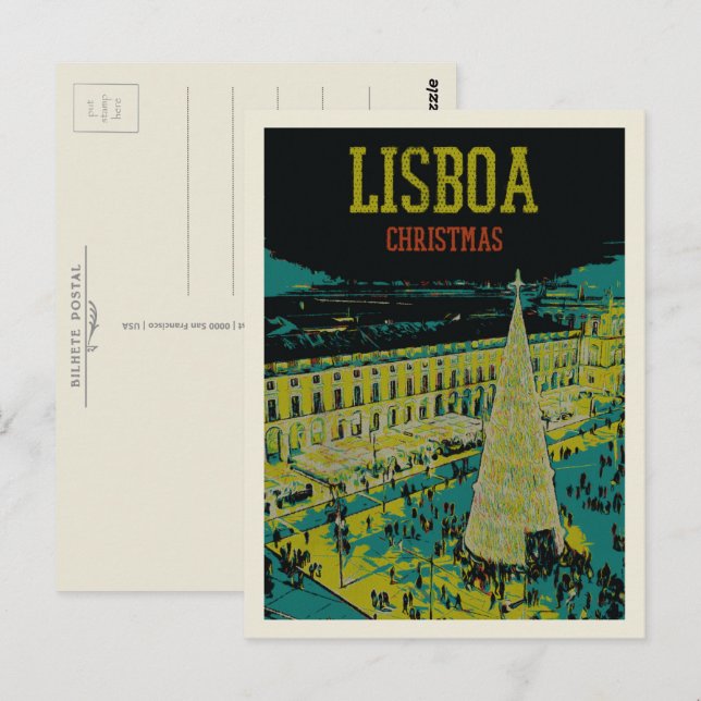 Cartão Postal Praça do Comércio em Lisboa durante o Natal (Frente/Verso)